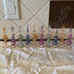 10 Egyptian hand blown perfume bottles multi color and shape